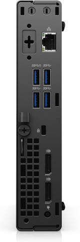 Refurbished Front view of Dell OptiPlex 3090 Micro computer tower showcasing processor, RAM, storage and port details.