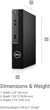 Refurbished Side view of Dell OptiPlex 3090 Micro Core i5 16GB 512GB SSD Windows 11 Pro Tiny Computer. Showing port layout, USB ports,
