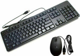 Refurbished Dell keyboard with USB-C ports, wired mouse, and cable management.