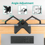Dell UltraSharp monitor setup. Closeup view of dual monitor base showing ergonomic adjustment points.