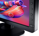 Refurbished An ultra-sharp Dell monitor displaying a vivid colorful illustration of muscular fibers against a purple gradient