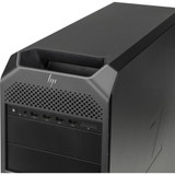 Refurbished Rear panel view of HP workstation tower featuring a black color scheme, ventilation grilles, ports, and a model logo.